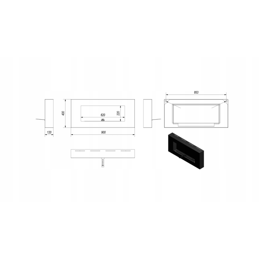 Kratki - Wand-BIO-Kamin 40x90 cm 1,5 kW schwarz