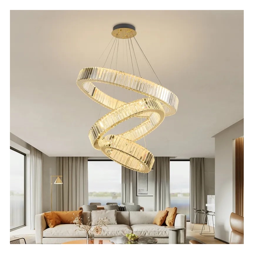 Dimmbarer LED-Kristall-Kronleuchter an Schnur LED/115W/230V 3000-6500K Chrom/golden + Fernbedienung