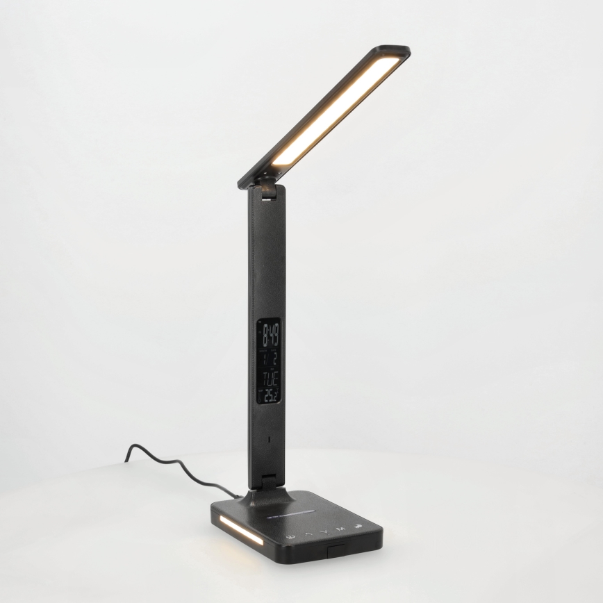 Dimmbare LED-Tischleuchte mit kabelloser QI-Aufladung, Display und USB-Anschluss LED/7W/230V 3000-6000K schwarz