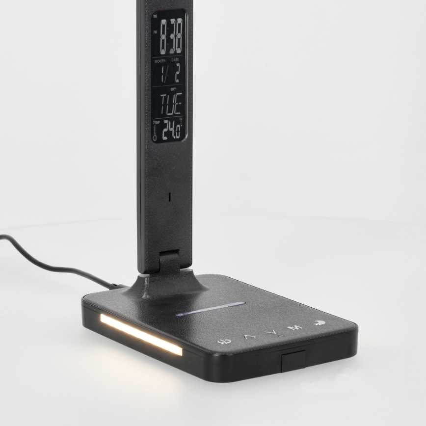 Dimmbare LED-Tischleuchte mit kabelloser QI-Aufladung, Display und USB-Anschluss LED/7W/230V 3000-6000K schwarz