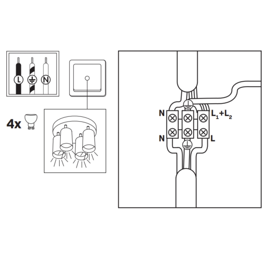 Dimmbare LED RGBW Badezimmer-Einbauleuchte TURYN 4xGU10/6,5W/230V 2700-6500K Wi-Fi IP44 Schwarz