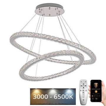 Dimmbarer LED-Kristall-Kronleuchter mit Seilaufhängung LED/160W/230V 3000-6500K silber + Fernbedienung