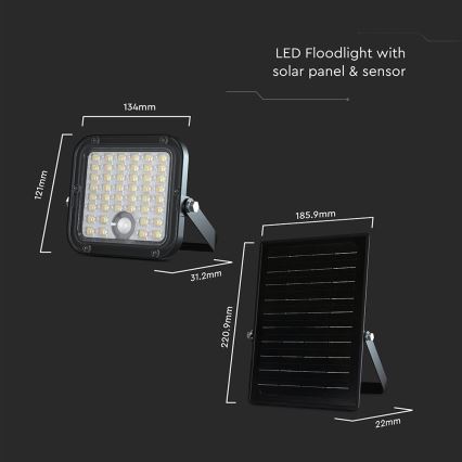 Dimmbarer LED-Solarstrahler mit Sensor LED/10W/3,7V 4000/6000K IP65 3600 mAh + Fernbedienung