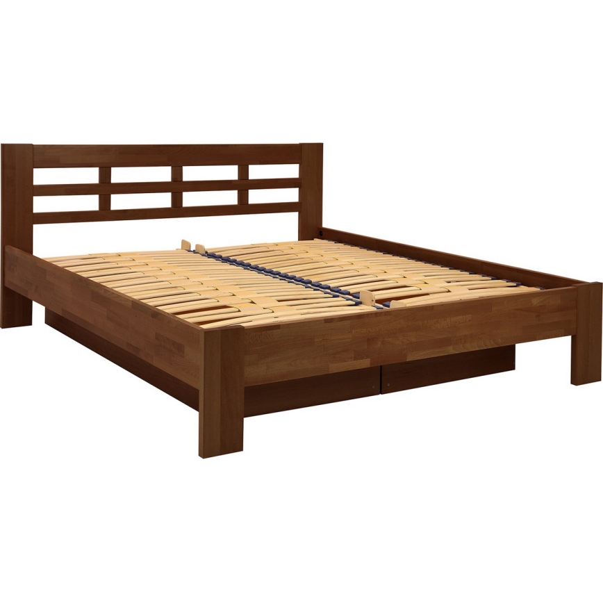 Doppelbett aus Massivholz mit Stauraum ANGELA 180x200 cm in dunkel Nussbaum