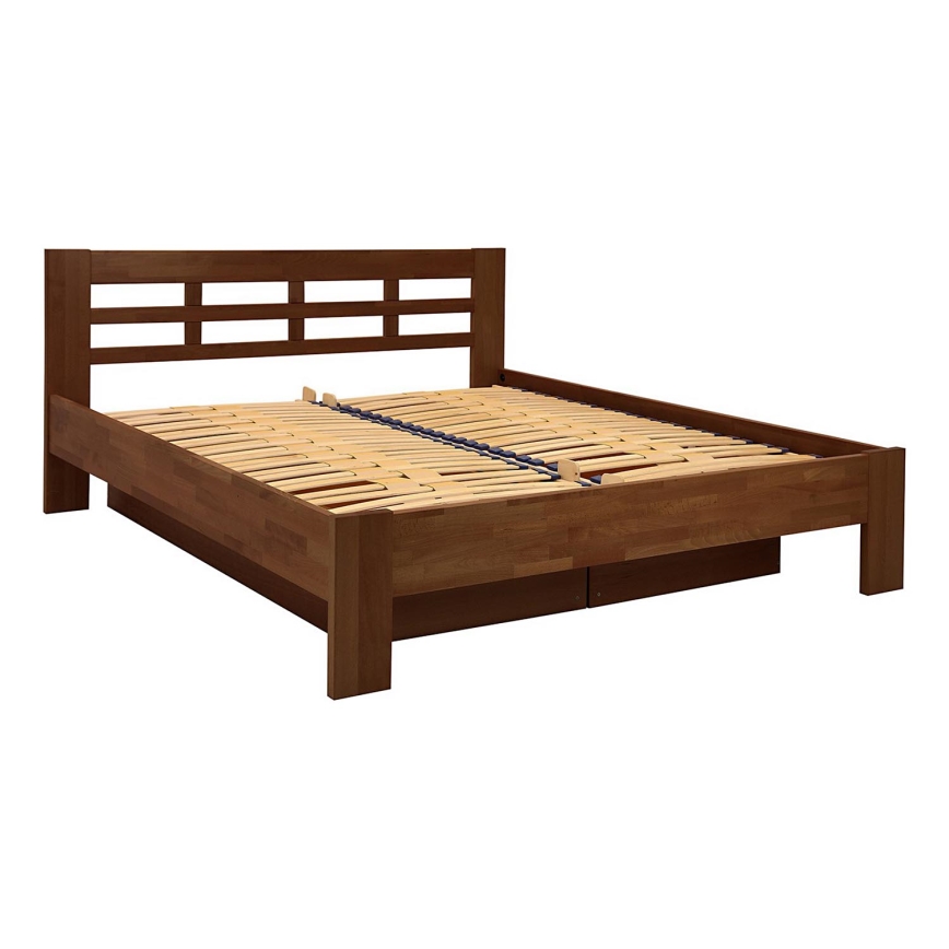Doppelbett aus Massivholz mit Stauraum ANGELA 180x200 cm Walnuss dunkel