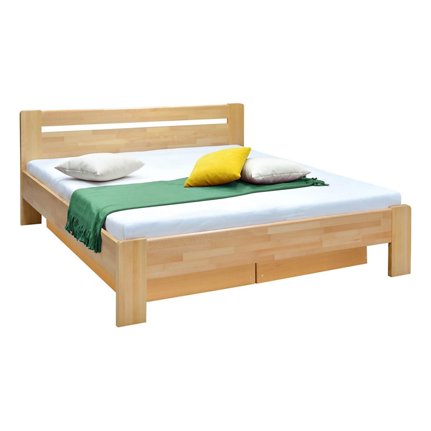 Doppelbett mit Lattenrost und Stauraum aus Massivholz AMARA 180x200 cm Buche