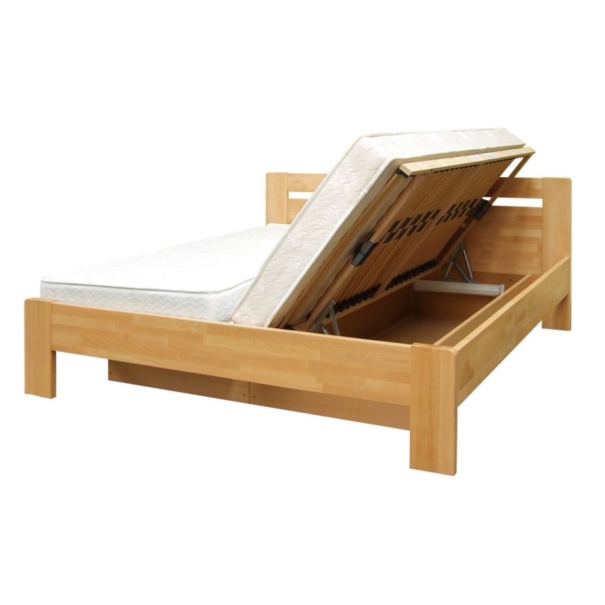 Doppelbett mit Lattenrost und Stauraum aus Massivholz AMARA 180x200 cm Buche