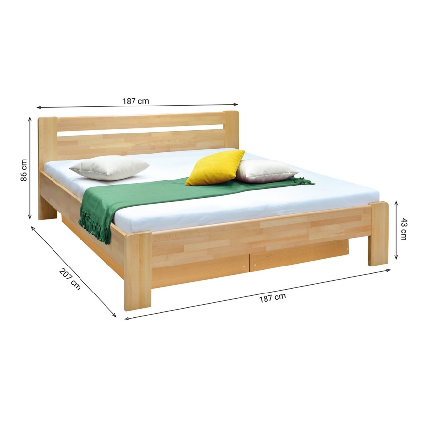 Doppelbett mit Lattenrost und Stauraum aus Massivholz AMARA 180x200 cm Buche