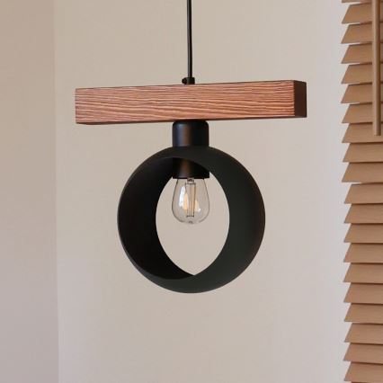 Duolla - Hängeleuchte mit Kabel IRONLINE 1xE27/15W/230V Kiefer/Eiche/Schwarz