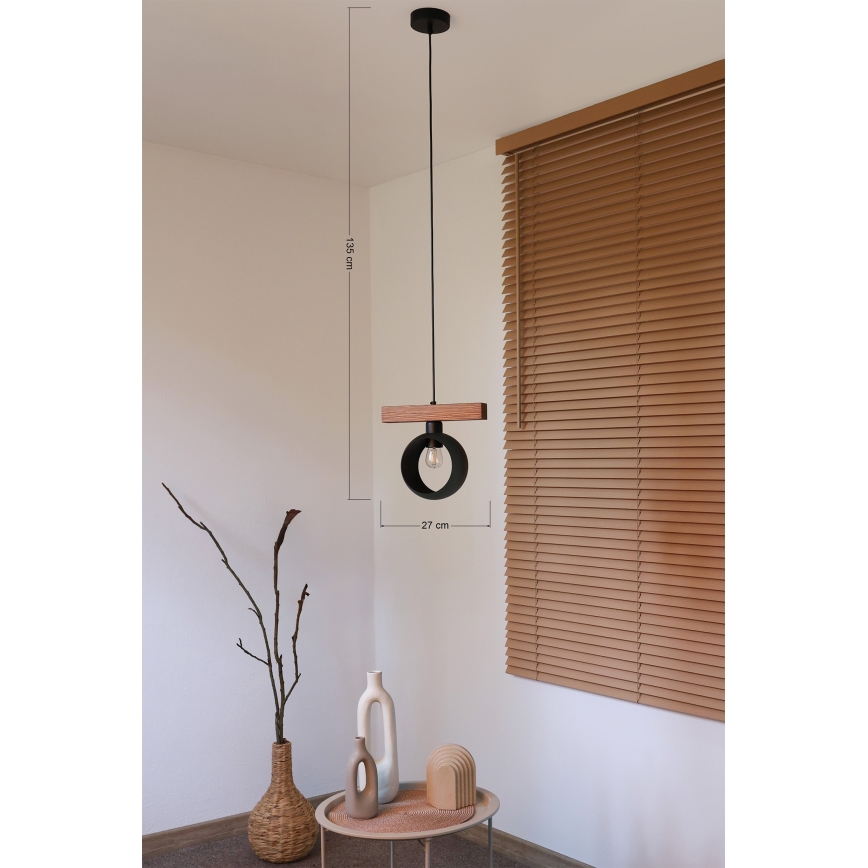 Duolla - Hängeleuchte mit Kabel IRONLINE 1xE27/15W/230V Kiefer/Eiche/Schwarz