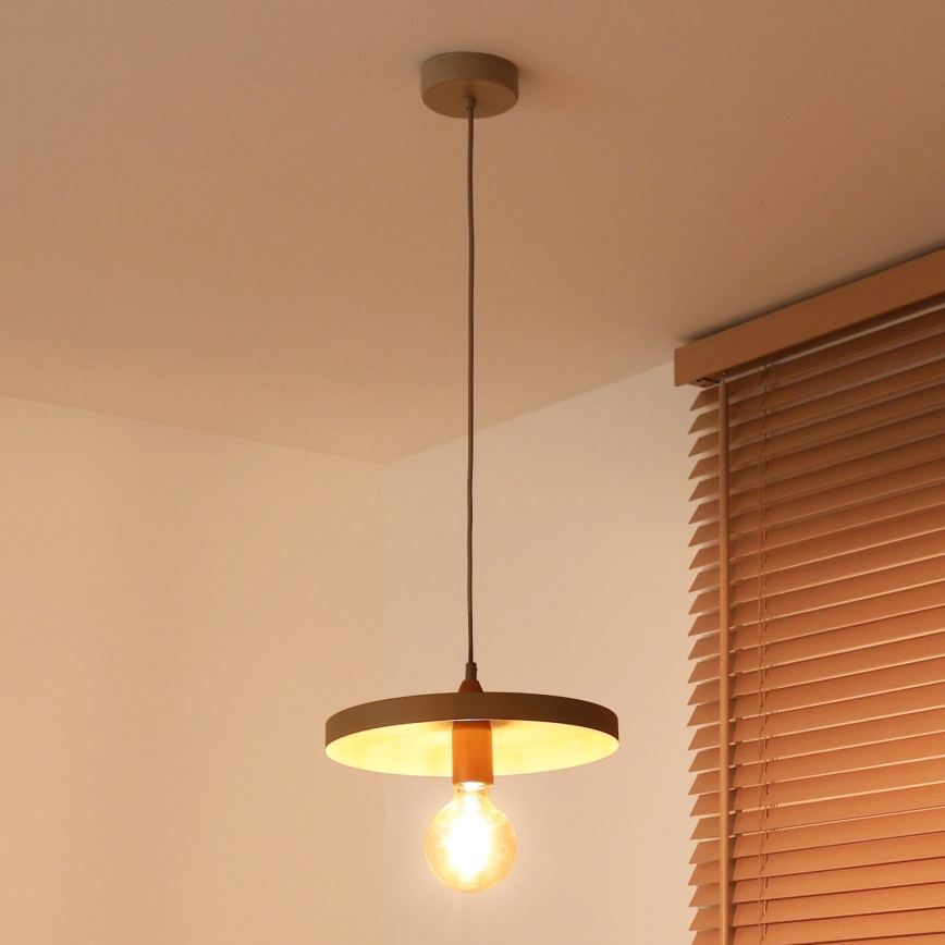 Duolla - Pendelleuchte an Seil IRONLINE 1xE27/15W/230V Ø 30 cm beige/kupfer