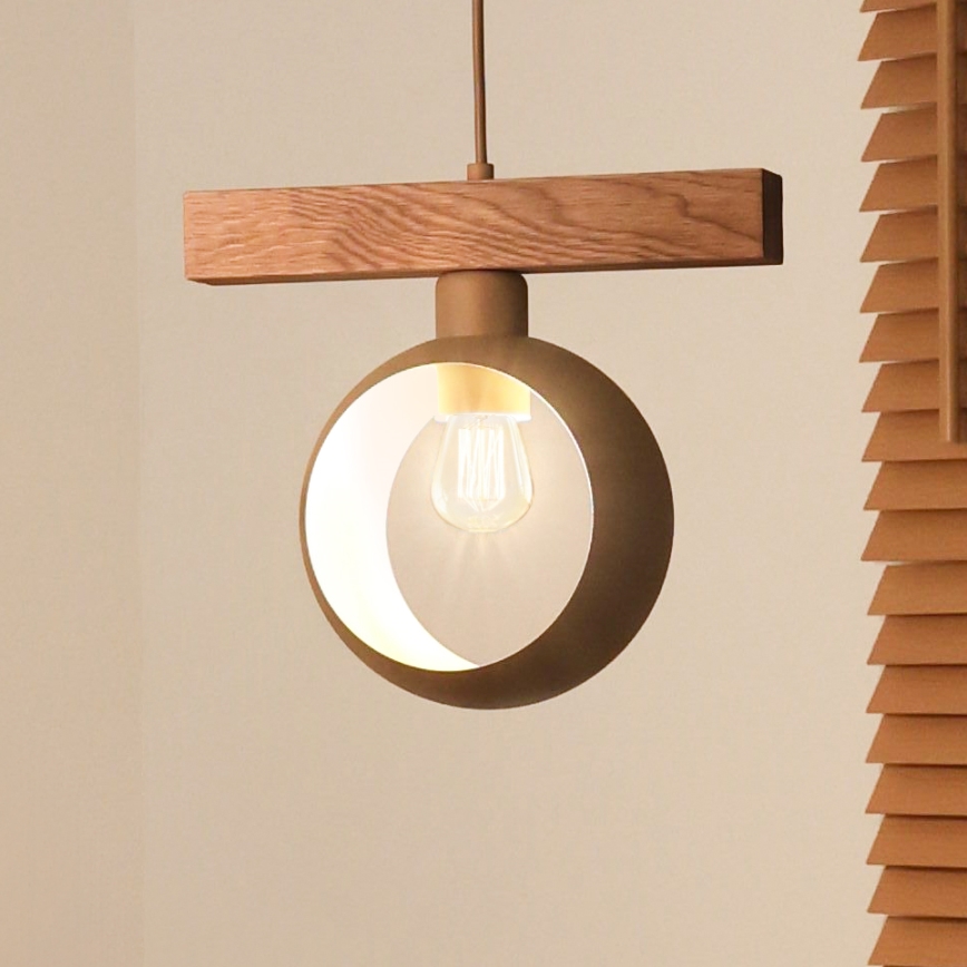 Duolla - Pendelleuchte mit Kabel IRONLINE 1xE27/15W/230V Kiefer/Eiche/beige