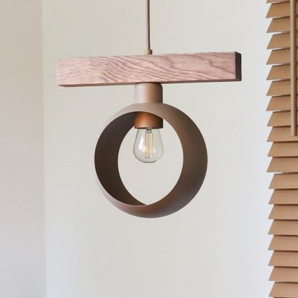 Duolla - Pendelleuchte mit Kabel IRONLINE 1xE27/15W/230V Kiefer/Eiche/beige