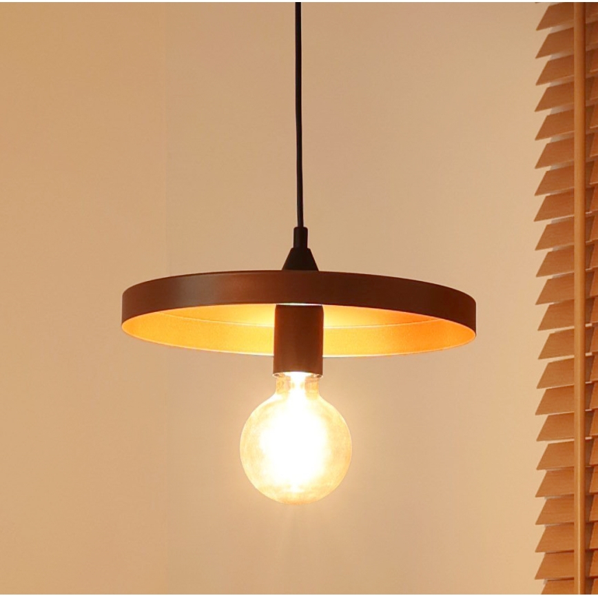 Duolla - Pendelleuchte mit Kabel IRONLINE 1xE27/15W/230V Ø 30 cm Kupfer/Schwarz