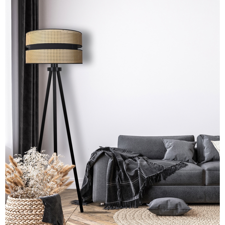 Duolla - Stehleuchte DUO 1xE27/15W/230V d 40 cm Rattan/schwarz