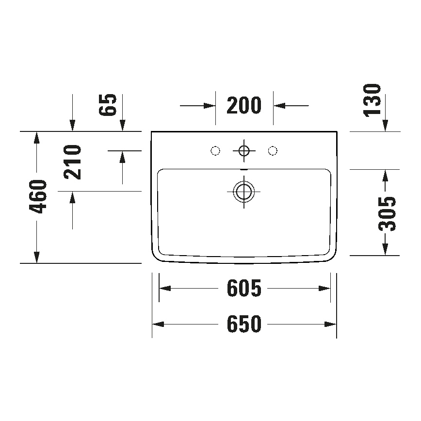 Duravit 23756500002 - Wandhängendes Waschbecken D-NEO 65x46 cm Keramik/glänzend weiß