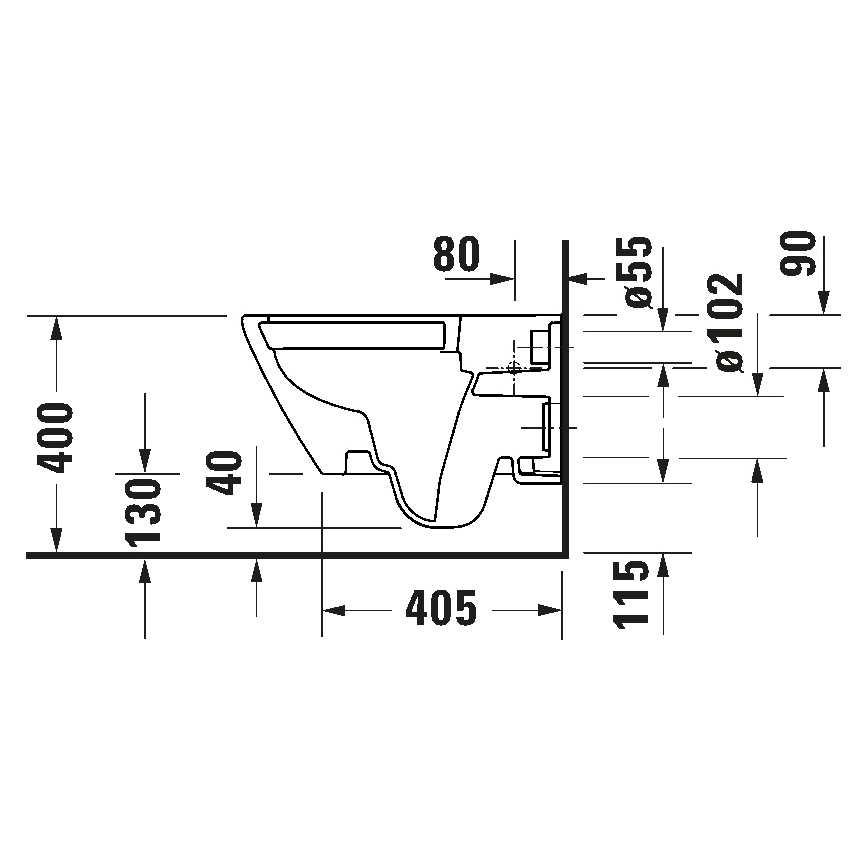 Duravit 29030900212 - Wandhängendes spülrandloses WC D-CODE, Keramik, Hochglanzweiß