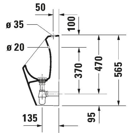 Duravit 828300000 - Urinal Rimless D-CODE, oberer Zulauf, hinterer Abgang, Keramik/glänzend weiß