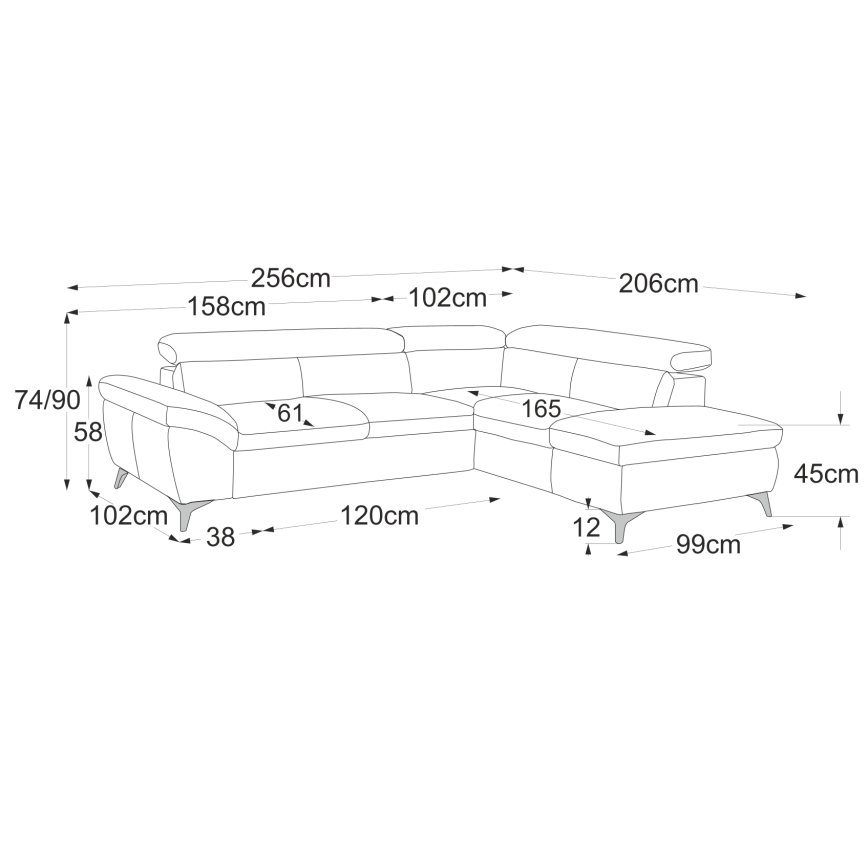 Ausziehbare Eckledercouch in L-Form SALERNO II, rechts, braun