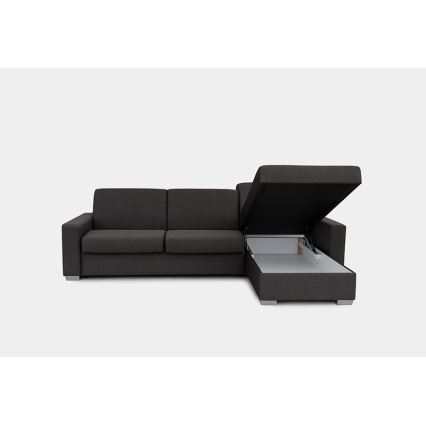 Eck-Schlafsofa zum Ausziehen für den täglichen Gebrauch mit Stauraum, L-Form, LEKA, rechts, braun