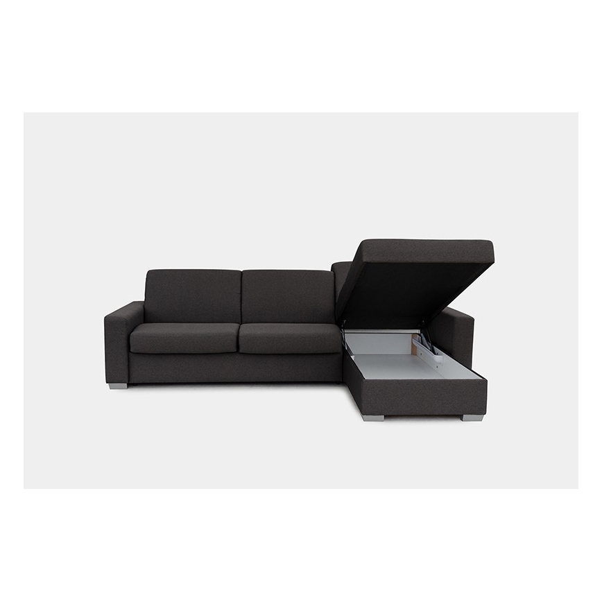 Eck-Schlafsofa zum Ausziehen für den täglichen Gebrauch mit Stauraum, L-Form, LEKA, rechts, braun