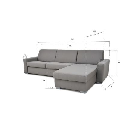 Eck-Schlafsofa zum Ausziehen für den täglichen Gebrauch mit Stauraum, L-Form, LEKA, rechts, grau