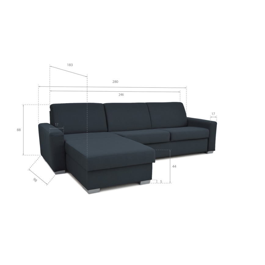 Eck-Schlafsofa mit Stauraum, ausziehbar, für den täglichen Gebrauch, L-Form LEKA links, blau