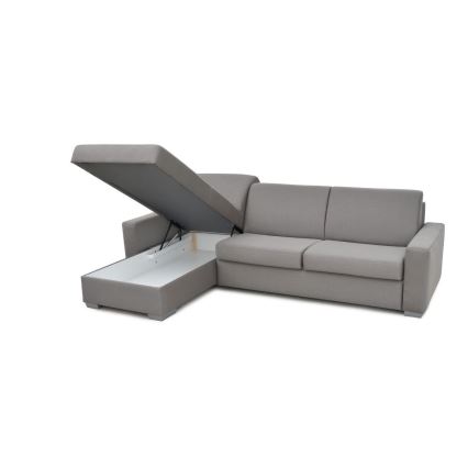 Eck-Schlafsofa zum Ausklappen für den täglichen Gebrauch mit Stauraum, L-Form LEKA links, grau