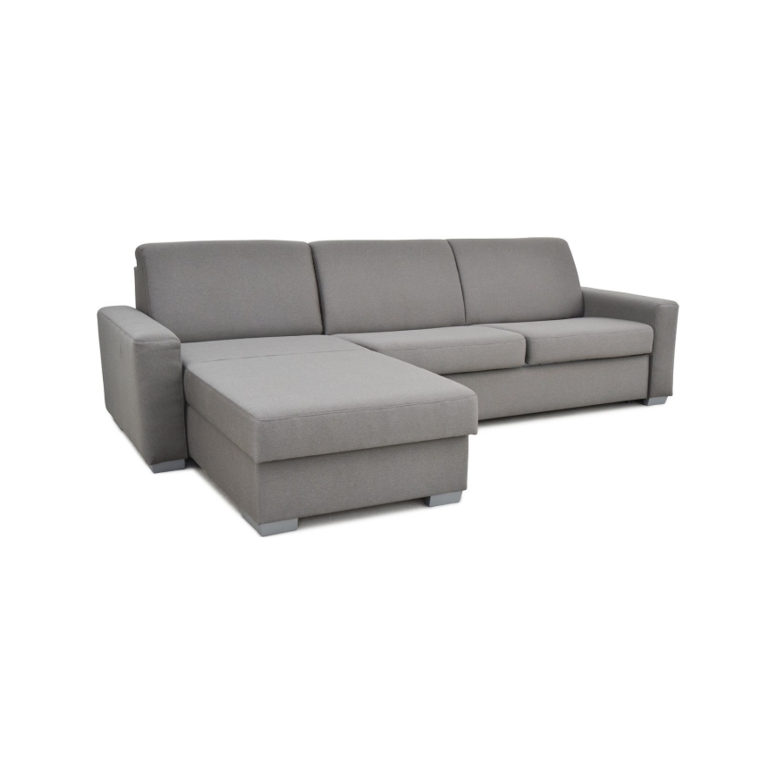 Eck-Schlafsofa zum Ausklappen für den täglichen Gebrauch mit Stauraum, L-Form LEKA links, grau