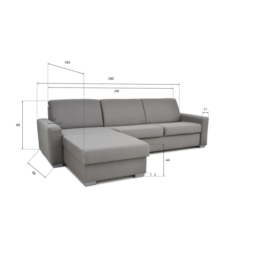 Eck-Schlafsofa zum Ausklappen für den täglichen Gebrauch mit Stauraum, L-Form LEKA links, grau