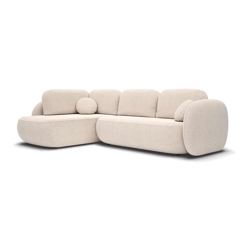 Eck-Schlafsofa OLBIA in L-Form, links, ausklappbar mit Stauraum, beige