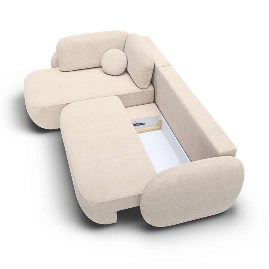 Eck-Schlafsofa OLBIA in L-Form, links, ausklappbar mit Stauraum, beige