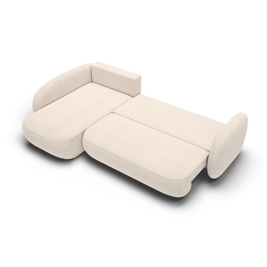 Eck-Schlafsofa OLBIA in L-Form, links, ausklappbar mit Stauraum, beige