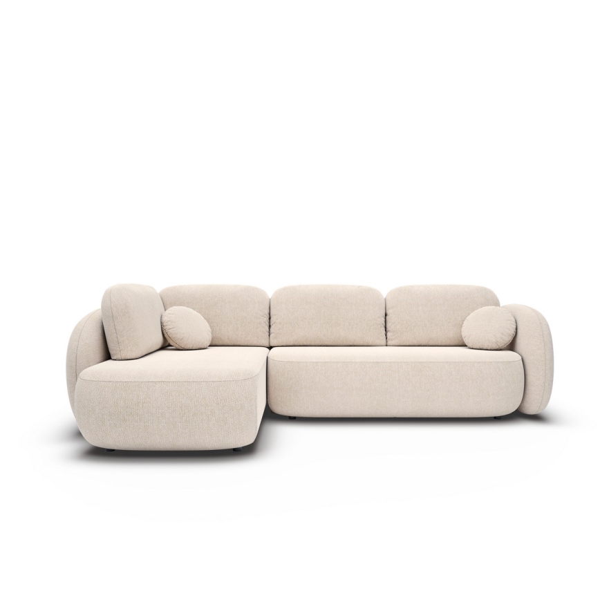Eck-Schlafsofa OLBIA in L-Form, links, ausklappbar mit Stauraum, beige