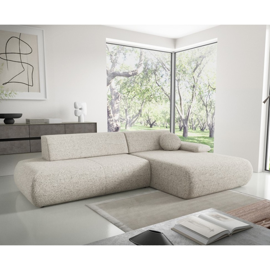 Eck-Schlafsofa PRATO, L-Form, rechts, beige, mit Schlaffunktion und Stauraum