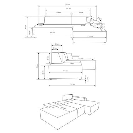 Eck-Schlafsofa mit Stauraum in L-Form TERAMO, rechts, beige