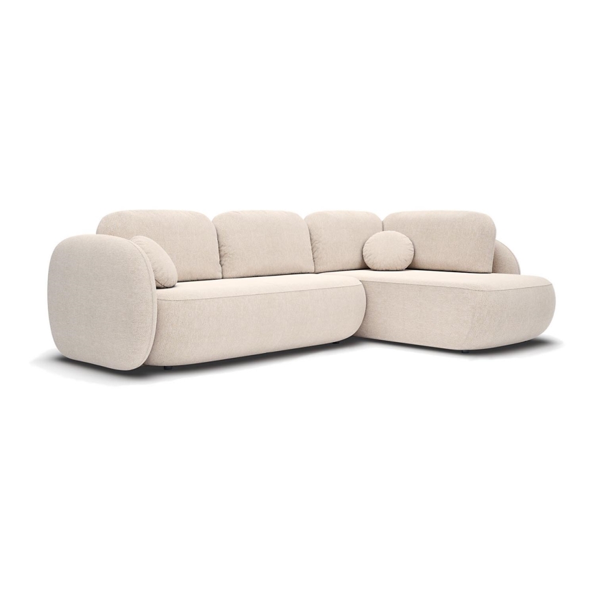 Eckcouch OLBIA mit Schlaffunktion und Stauraum, L‑Form, rechts, beige