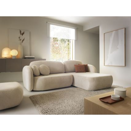 Eckgarnitur OLBIA mit Schlaffunktion und Stauraum in L‑Form, rechts, beige