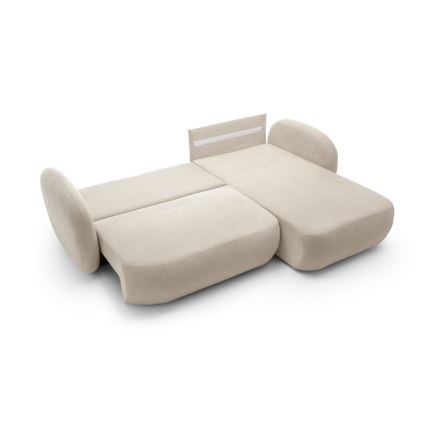 Eckgarnitur OLBIA mit Schlaffunktion und Stauraum in L‑Form, rechts, beige