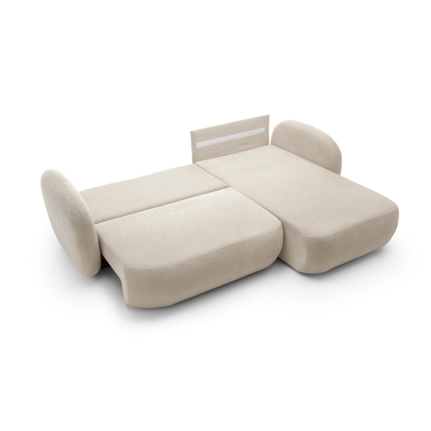 Eckgarnitur OLBIA mit Schlaffunktion und Stauraum in L‑Form, rechts, beige