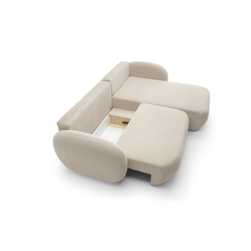 Eckgarnitur OLBIA mit Schlaffunktion und Stauraum in L‑Form, rechts, beige