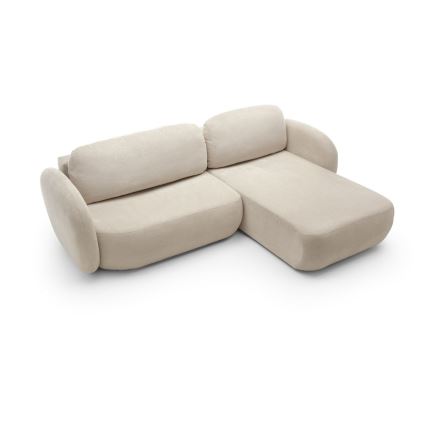 Eckgarnitur OLBIA mit Schlaffunktion und Stauraum in L‑Form, rechts, beige