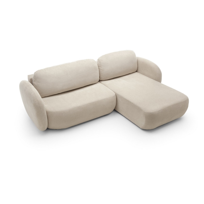 Eckgarnitur OLBIA mit Schlaffunktion und Stauraum in L‑Form, rechts, beige