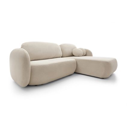 Eckgarnitur OLBIA mit Schlaffunktion und Stauraum in L‑Form, rechts, beige