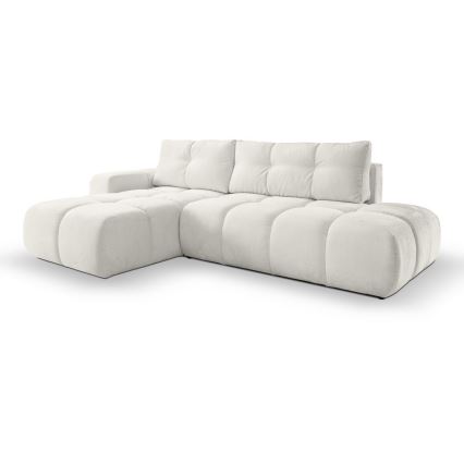 Ausklappbares, gepolstertes Ecksofa ALMADA mit Stauraum, L-Form, links, beige