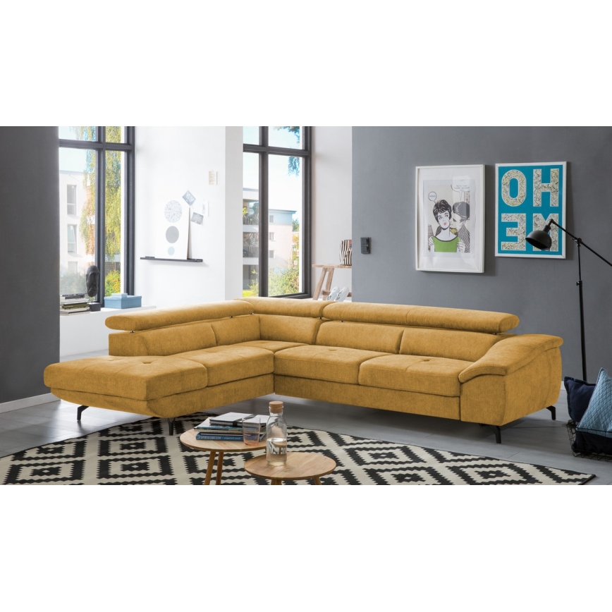 Eck-Schlafsofa mit Stauraum in L-Form BRESCIA links gelb
