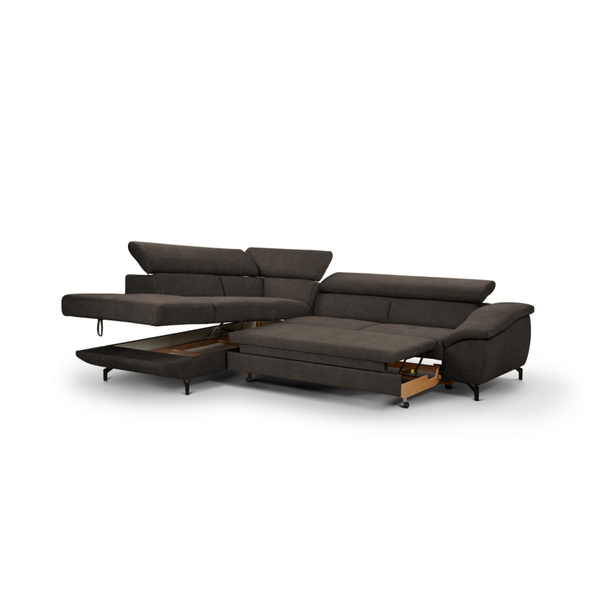 Eck-Schlafsofa mit Stauraum in L-Form BRESCIA links, braun