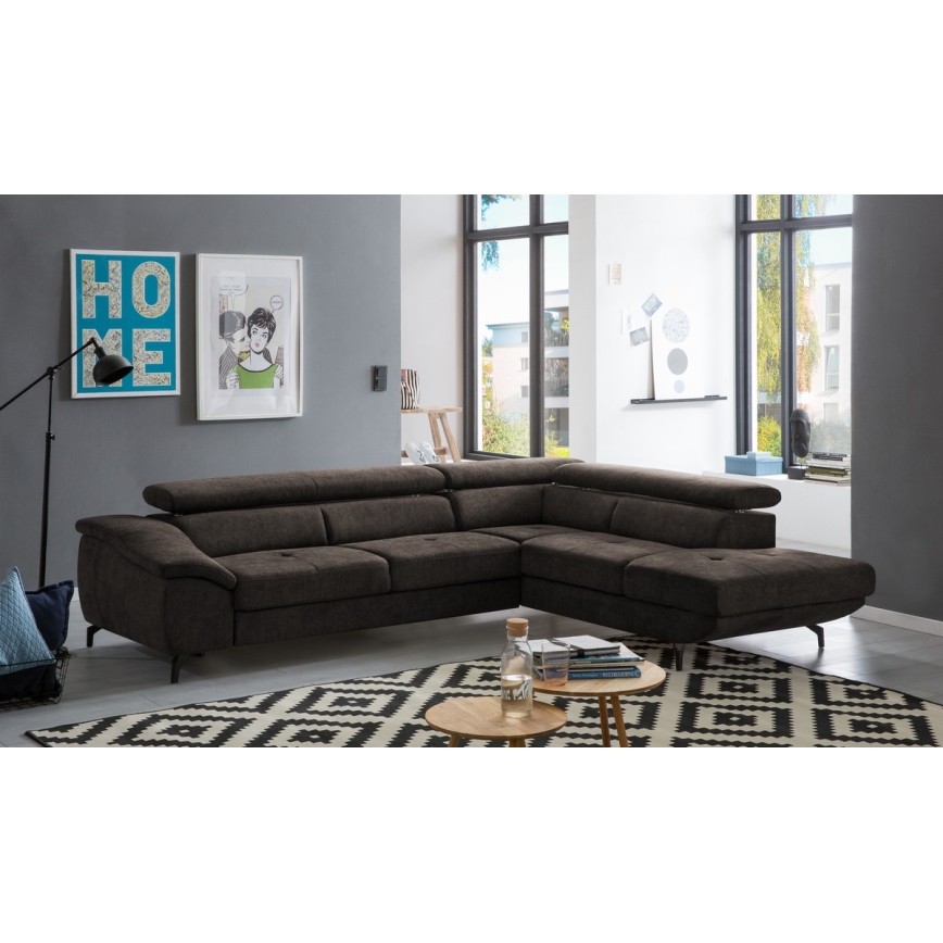 Eck-Schlafsofa mit Stauraum in L-Form BRESCIA, rechts, braun