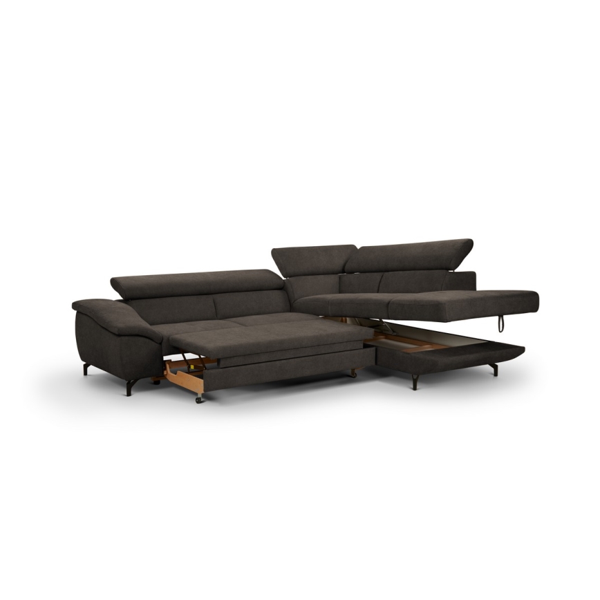 Eck-Schlafsofa mit Stauraum in L-Form BRESCIA, rechts, braun