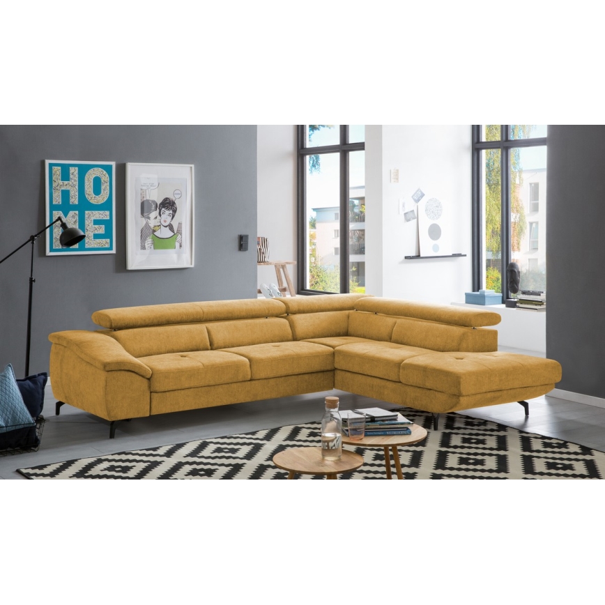 Eck-Schlafsofa mit Stauraum in L-Form BRESCIA, rechts, gelb